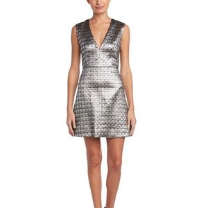 Alice + Olivia Clara metallic v neck a line dress